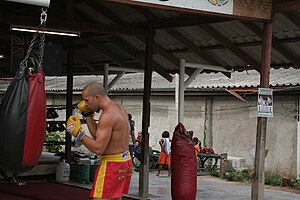 A muay thai fighter "working his hands&qu...