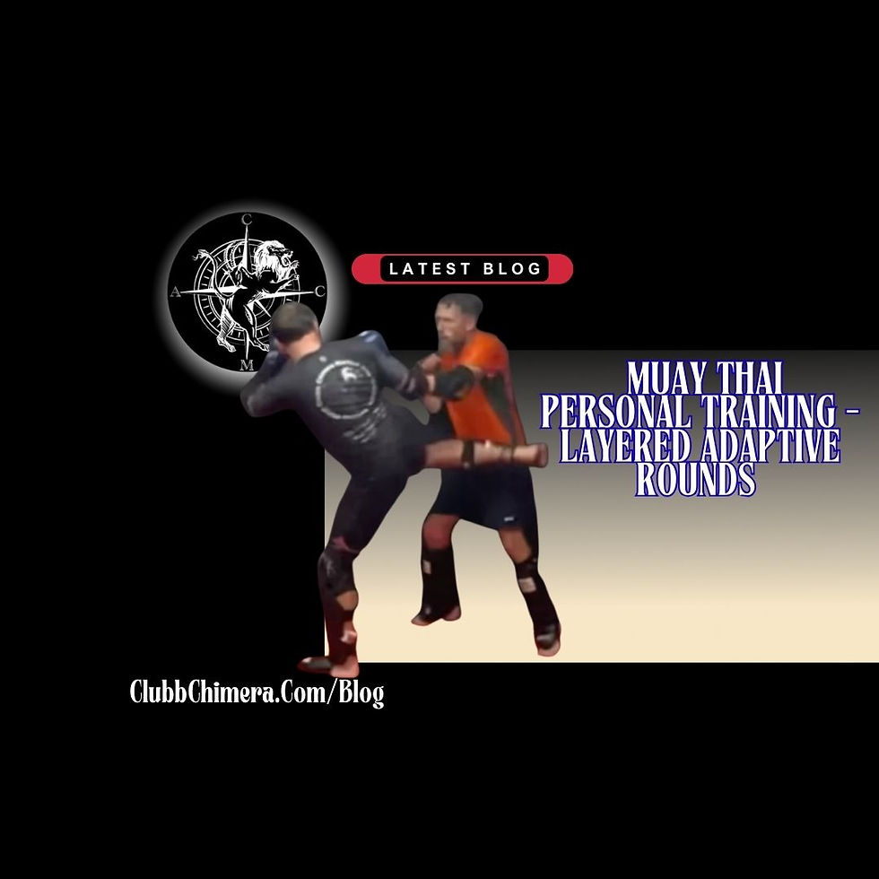 Two people practising Muay Thai in a black and beige setting. Text reads "War of the Eight Limbs 2 - Muay Thai Personal Training."
