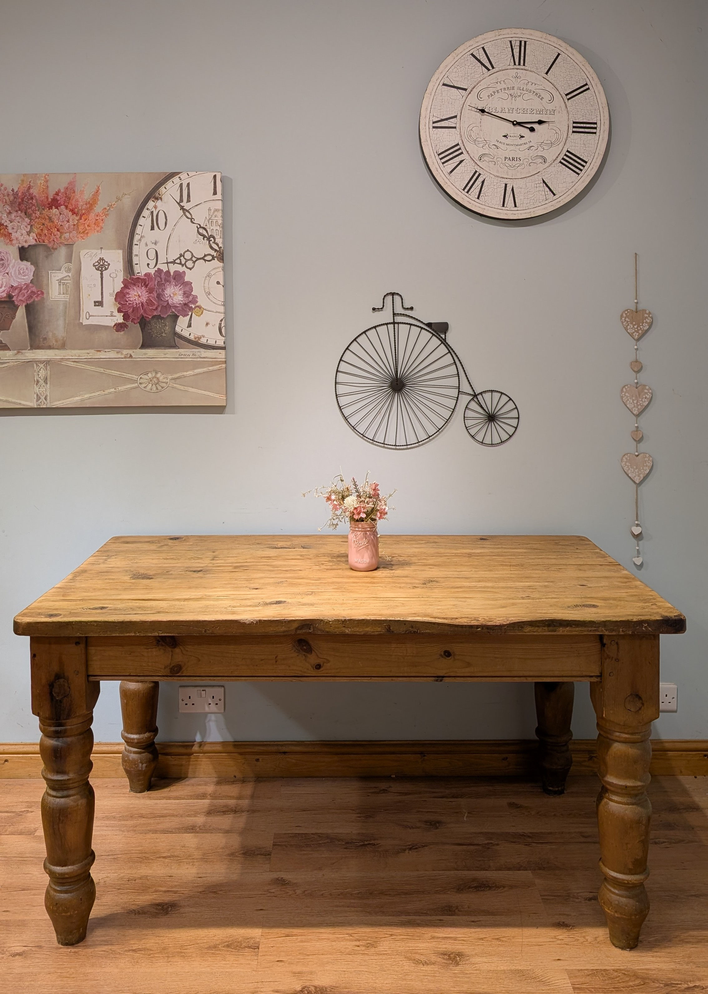 2505 Chunky Rustic Solid Pine Farmhouse 5ft Dining Table with 2 Drawers