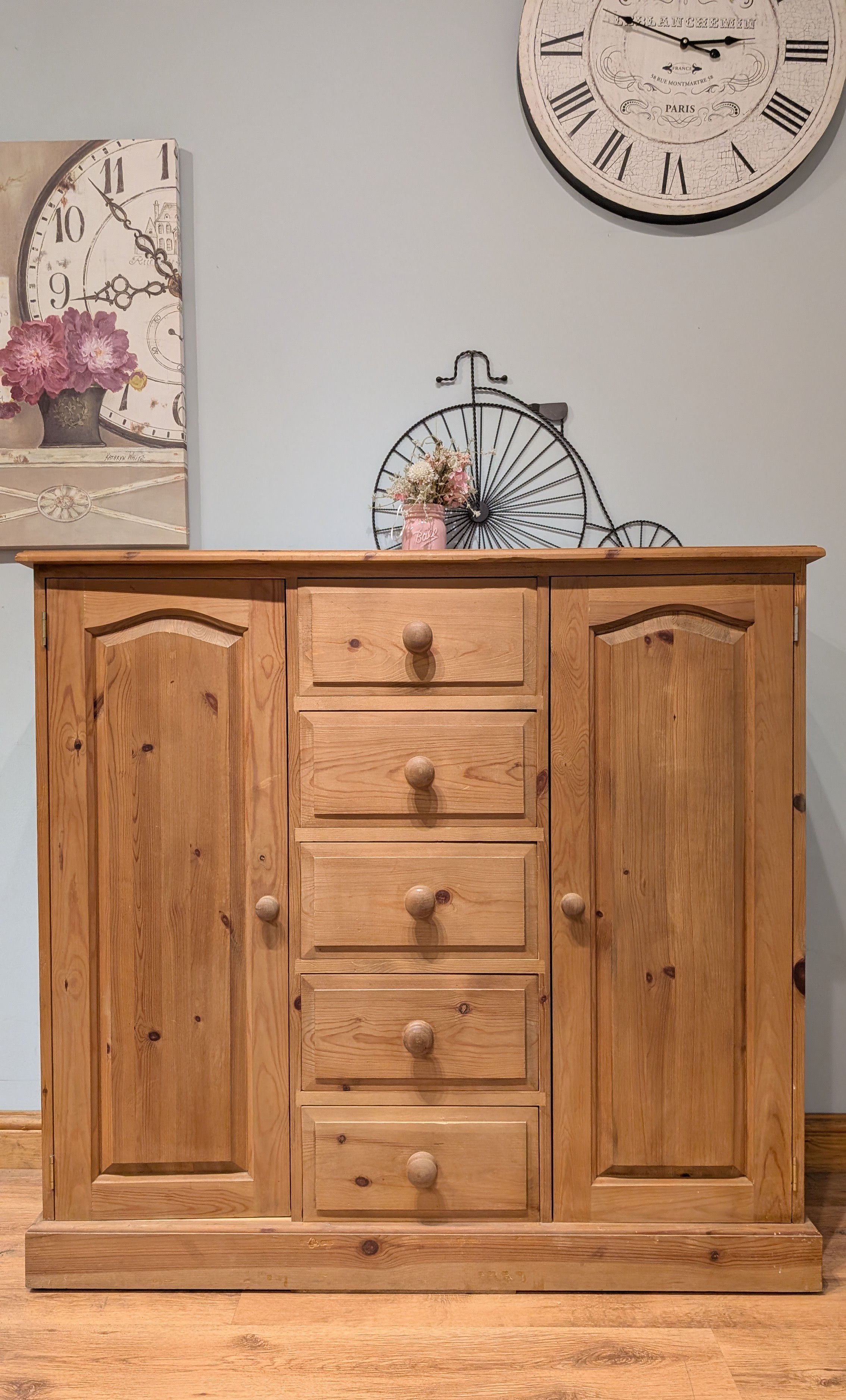 2615 Large Solid Pine Combination Wardrobe / Housekeepers Storage Cupboard