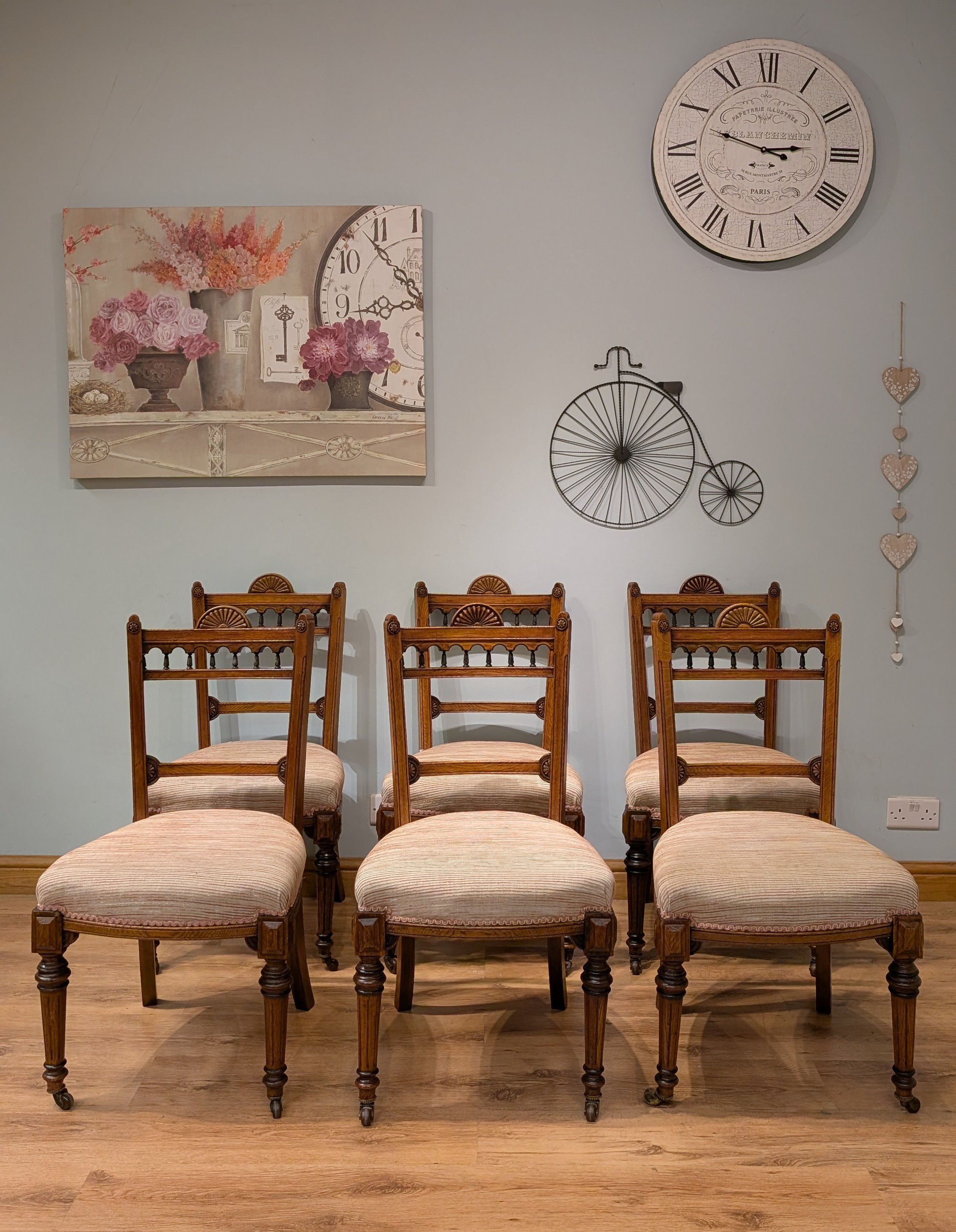2609 Set of 6 Antique Oak Dining Chairs