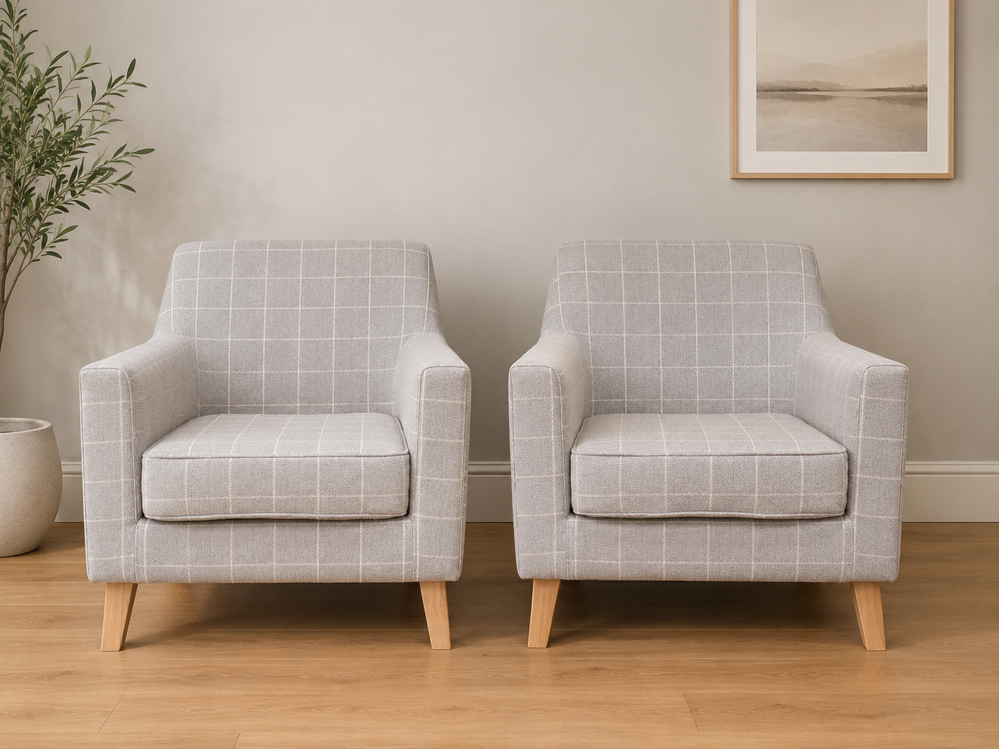 2551 Pair of Check Grey Armchairs