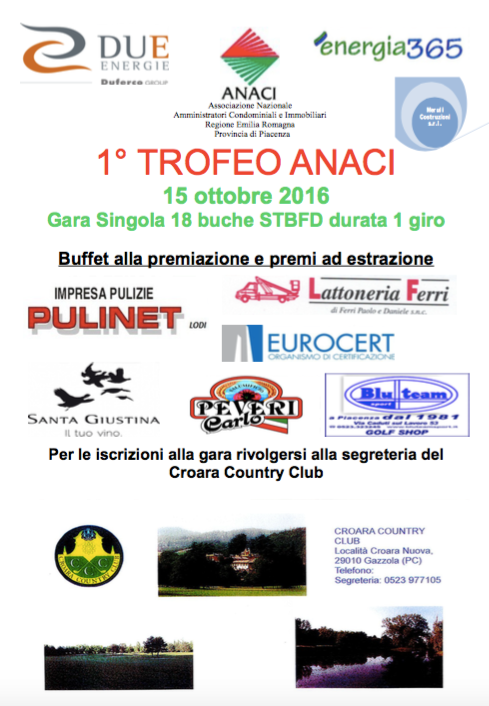 Aperte le iscrizioni al primo torneo di golf ANACI!