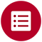 White icon of a list document on a red circle