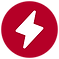 White icon of lightening bolt on a red circle