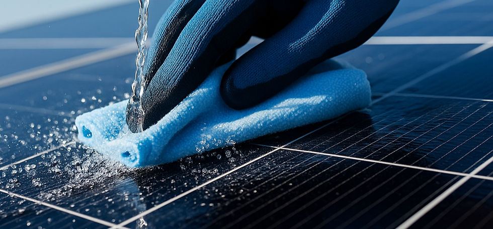 ai generated close up image of a hand and cloth washing a solar panel