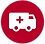 White icon of an ambulance on a red circle