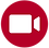 White icon of a video camera on a red circle