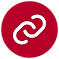 White icon of a chain link on a red circle