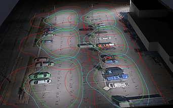 Draft render image of 3D modeling carpark lighting plan