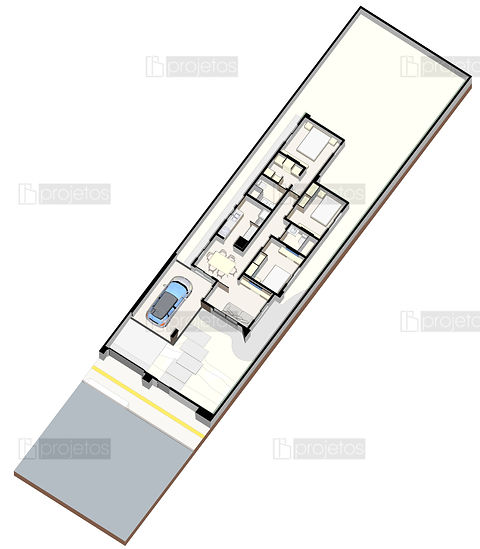 Casa térrea simples, com pé direito duplo e fachada imponente