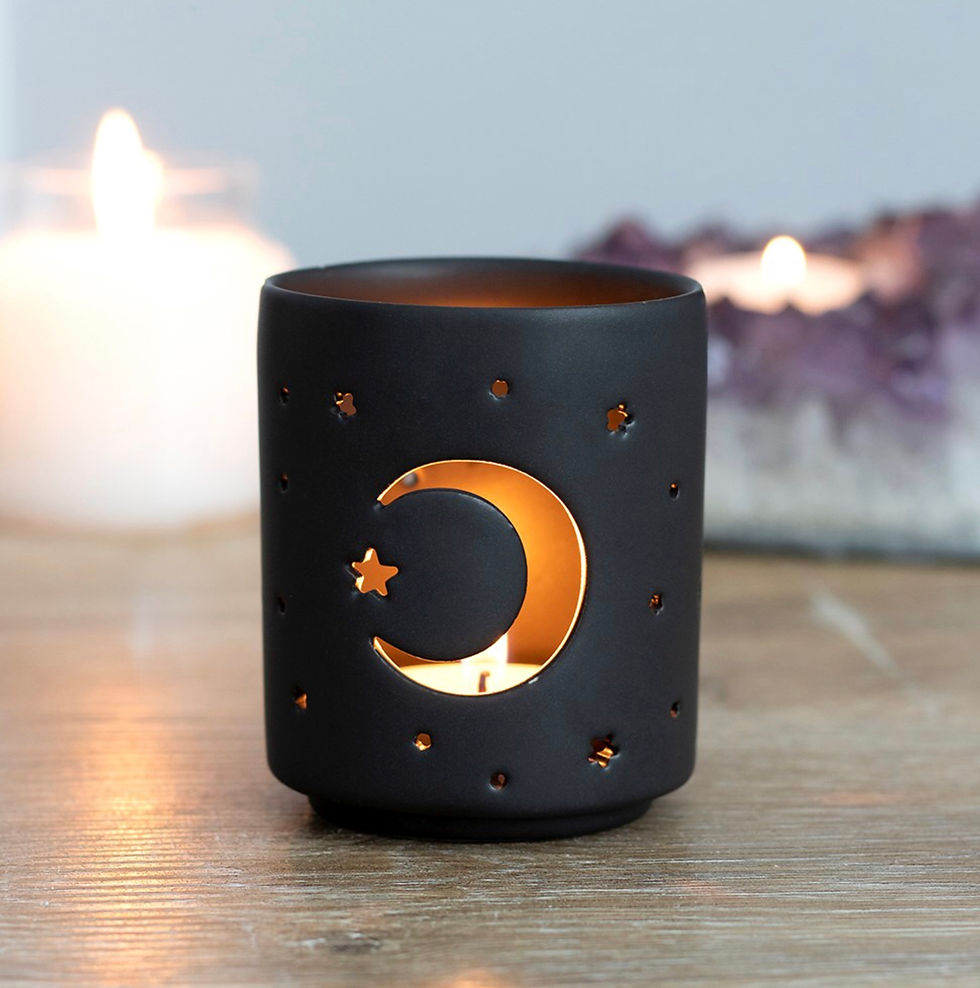 Small Black Mystical Moon Cut Out Tealight Holder