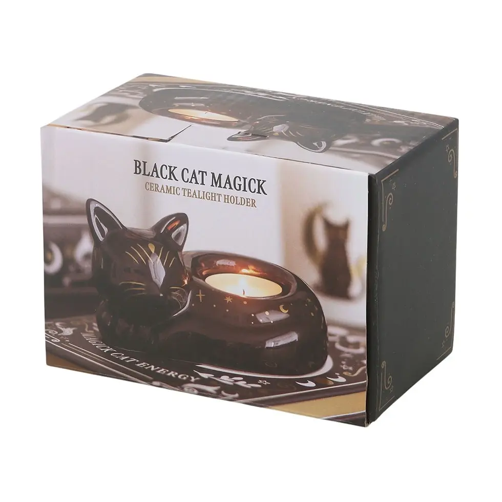 Thumbnail: Black Cat Magick Curled Cat Tealight Holder