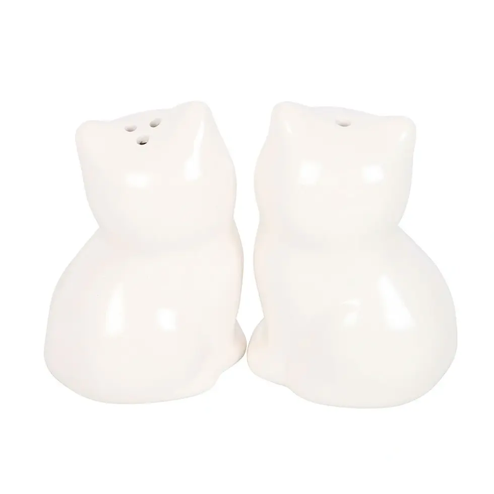 Thumbnail: White Cat Shaped Salt and Pepper Shakers