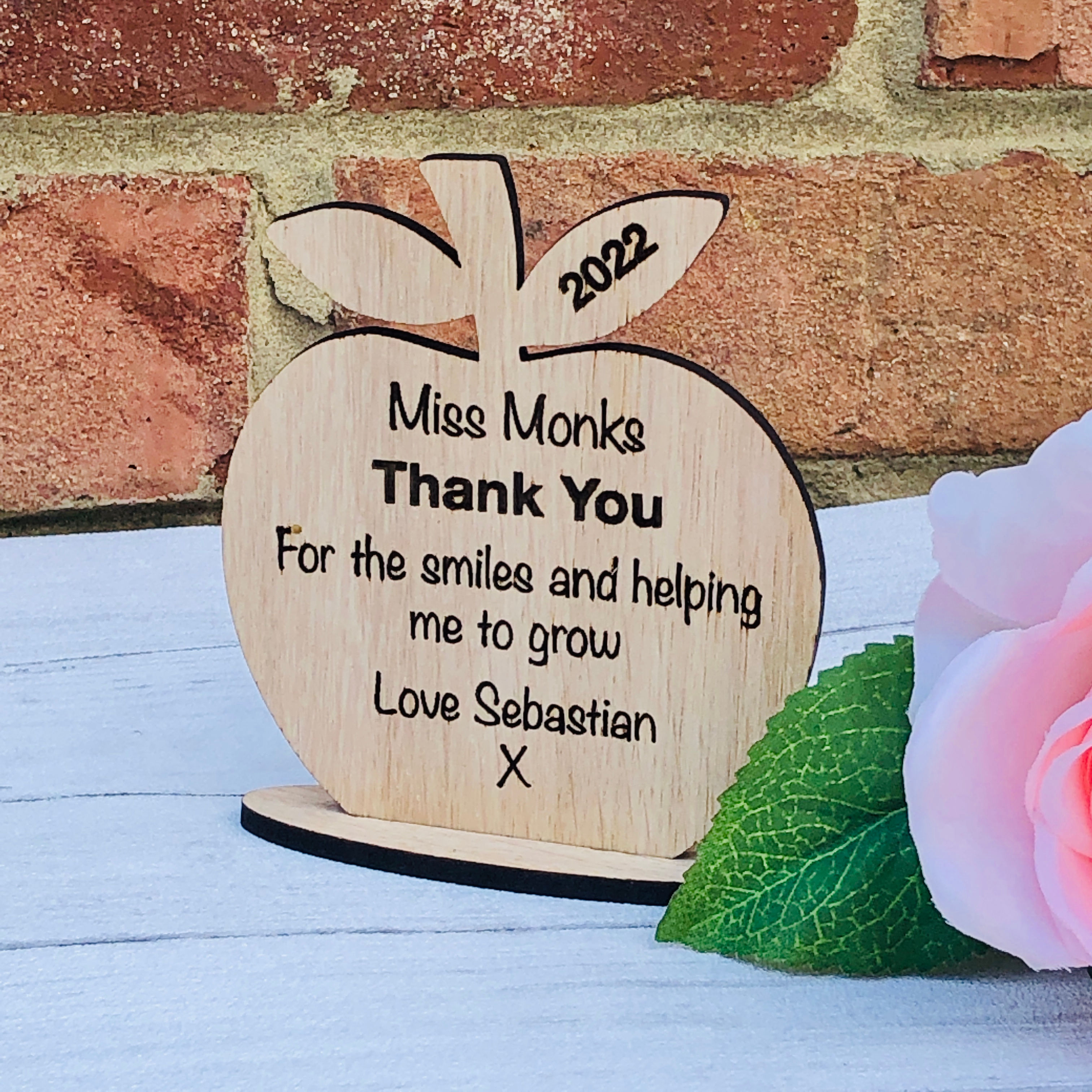 Teacher gift wooden apple personalised