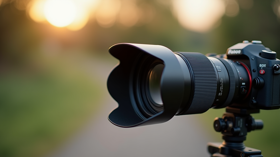 Close-up view of a camera lens and reflector setup outdoors