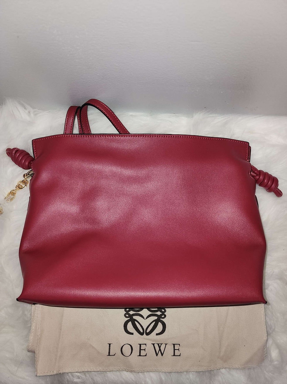 Thumbnail: L03w3 Genuine Leather Wine Flamenco Bag