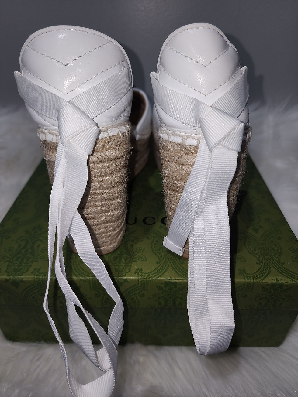 Thumbnail: GG White Closed Toe Espadrille Wedge