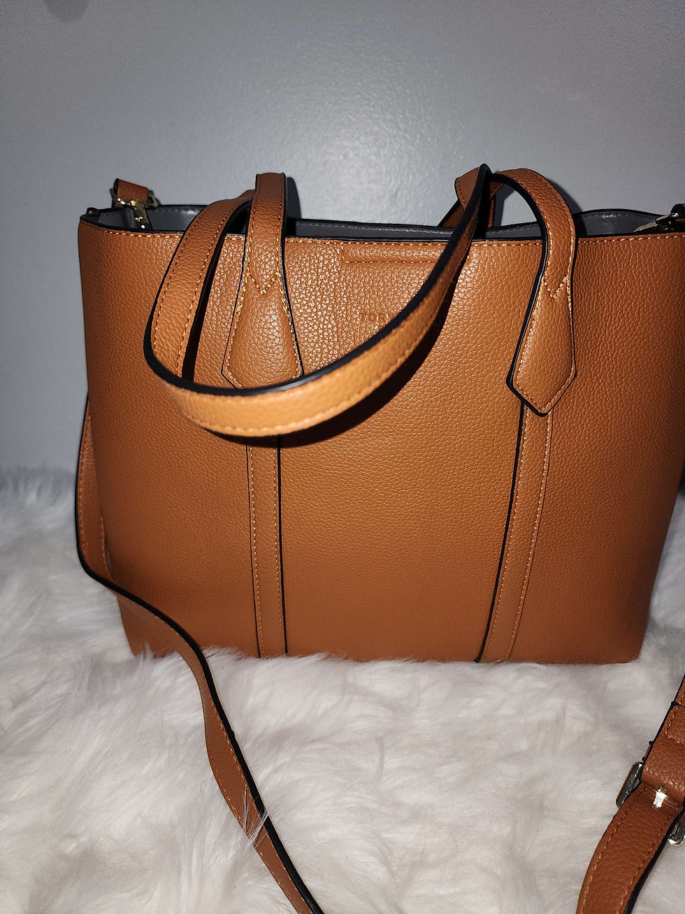 Thumbnail: TB Genuine Leather Brown Tote Bag with Crossbody Strap