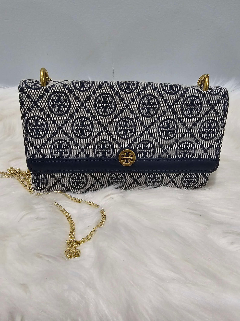 Thumbnail: TB Small Navy Blue Canvas Crossbody Bag
