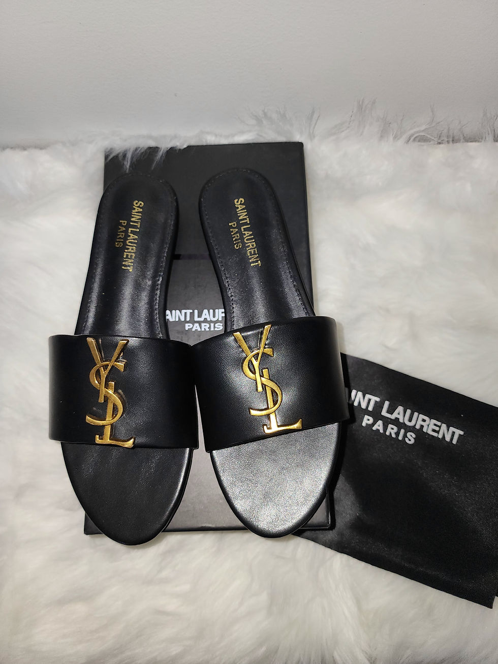 Thumbnail: Y$L Black Genuine Leather Dress Slides