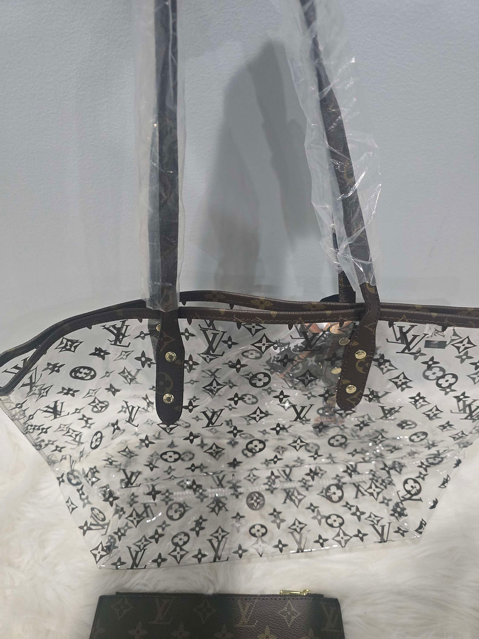 Thumbnail: LV Transparent/Clear Mono Neverfull with Genuine Leather Trim