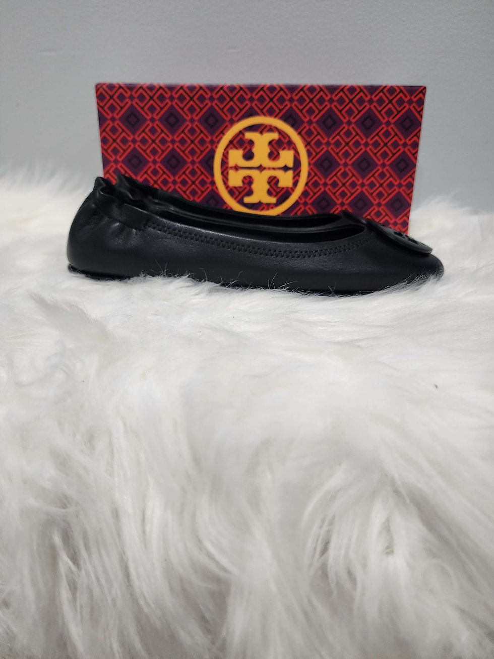 Thumbnail: TB Black Genuine Leather Ballet Flats