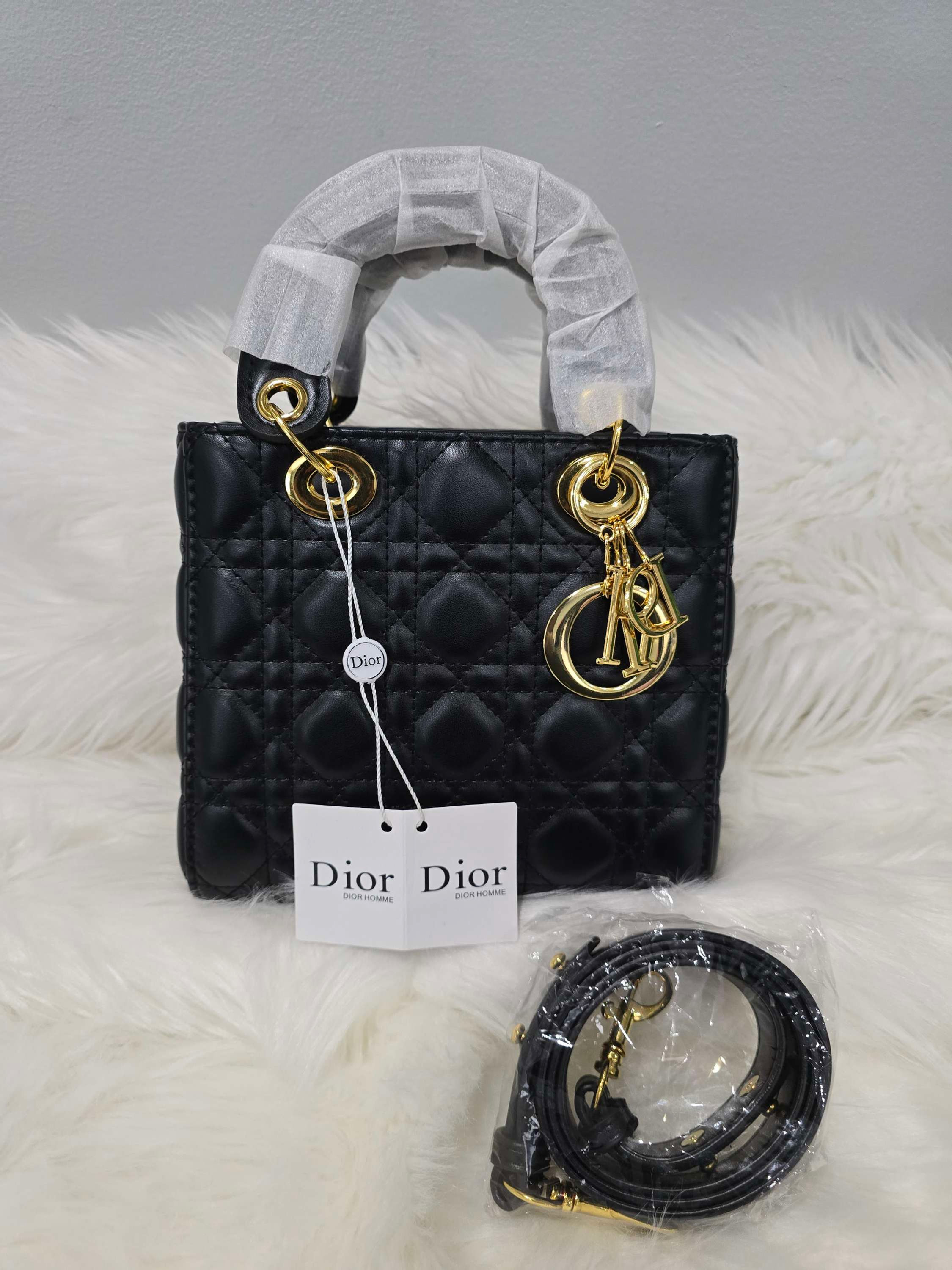 Lady D!0R Gold/Black Mini Handbag/Crossbody/Shoulder Bag