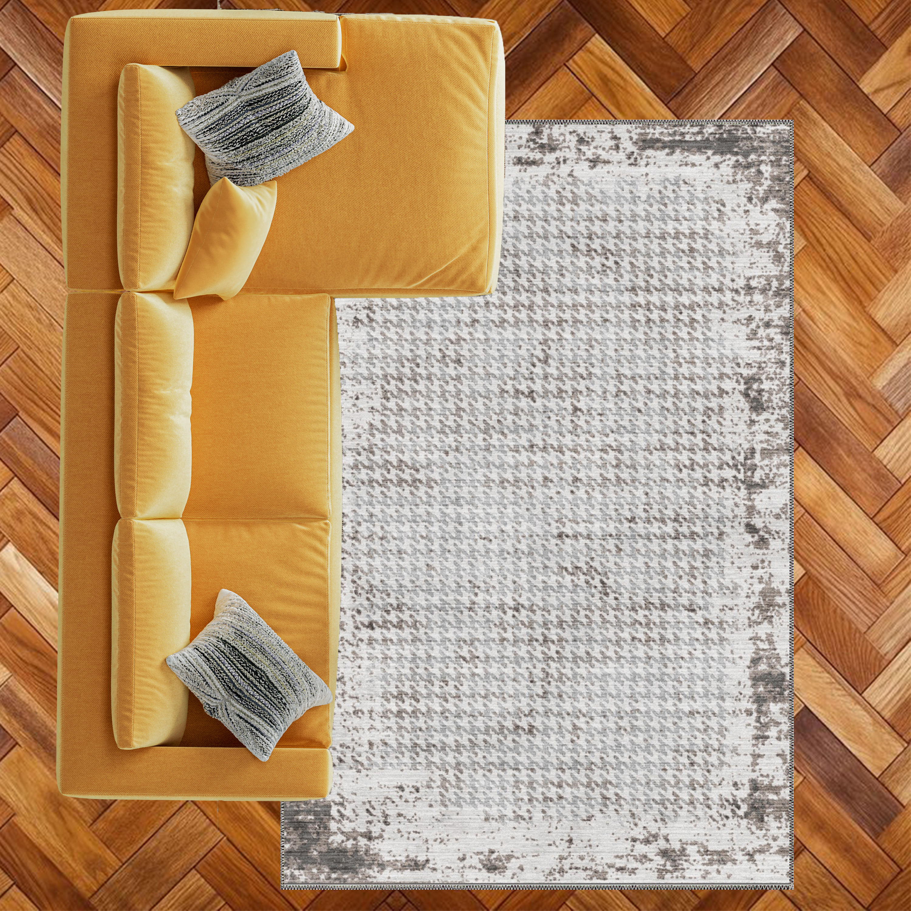 grey checkered washable rug kaldor in living room decor