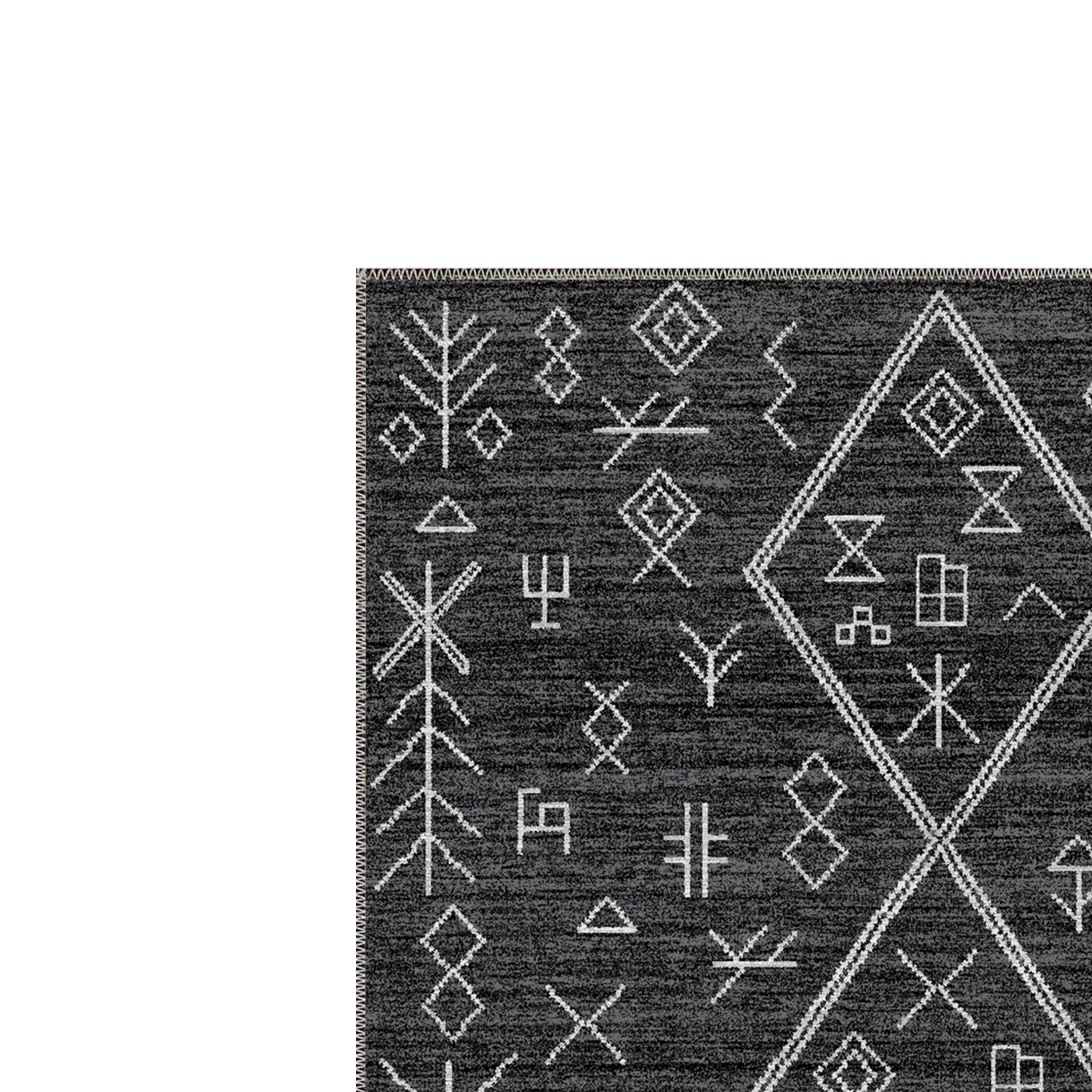 zenvik black white machine washable rug in minimalist living room decor