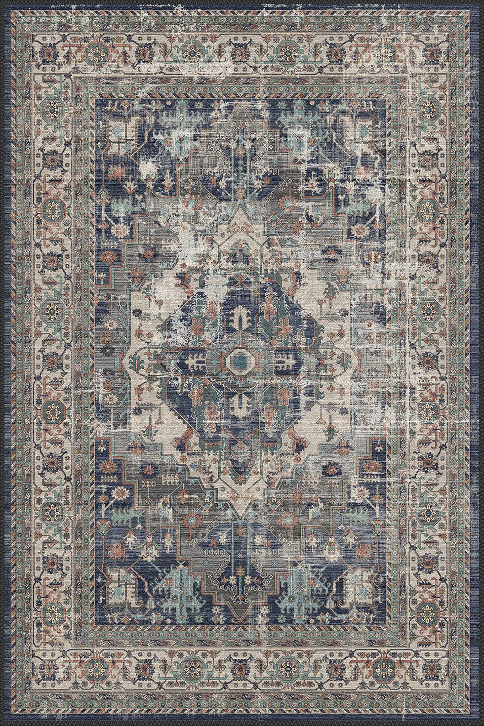 Thumbnail: persian style vintage medallion machine washable rug aethera for high traffic living area