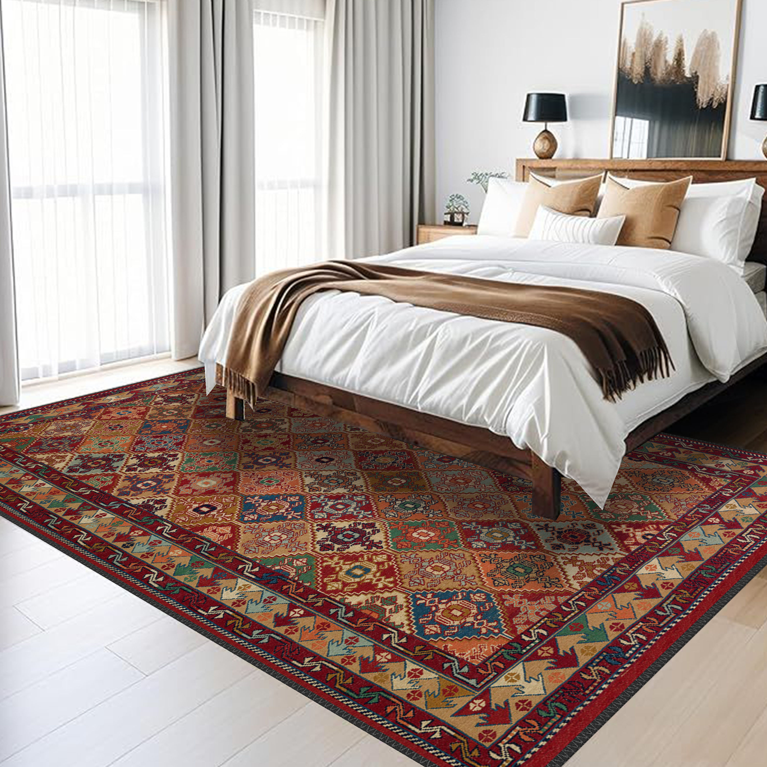 premium multicolor kilim bohemian machine washable rug thyra in stylish living space