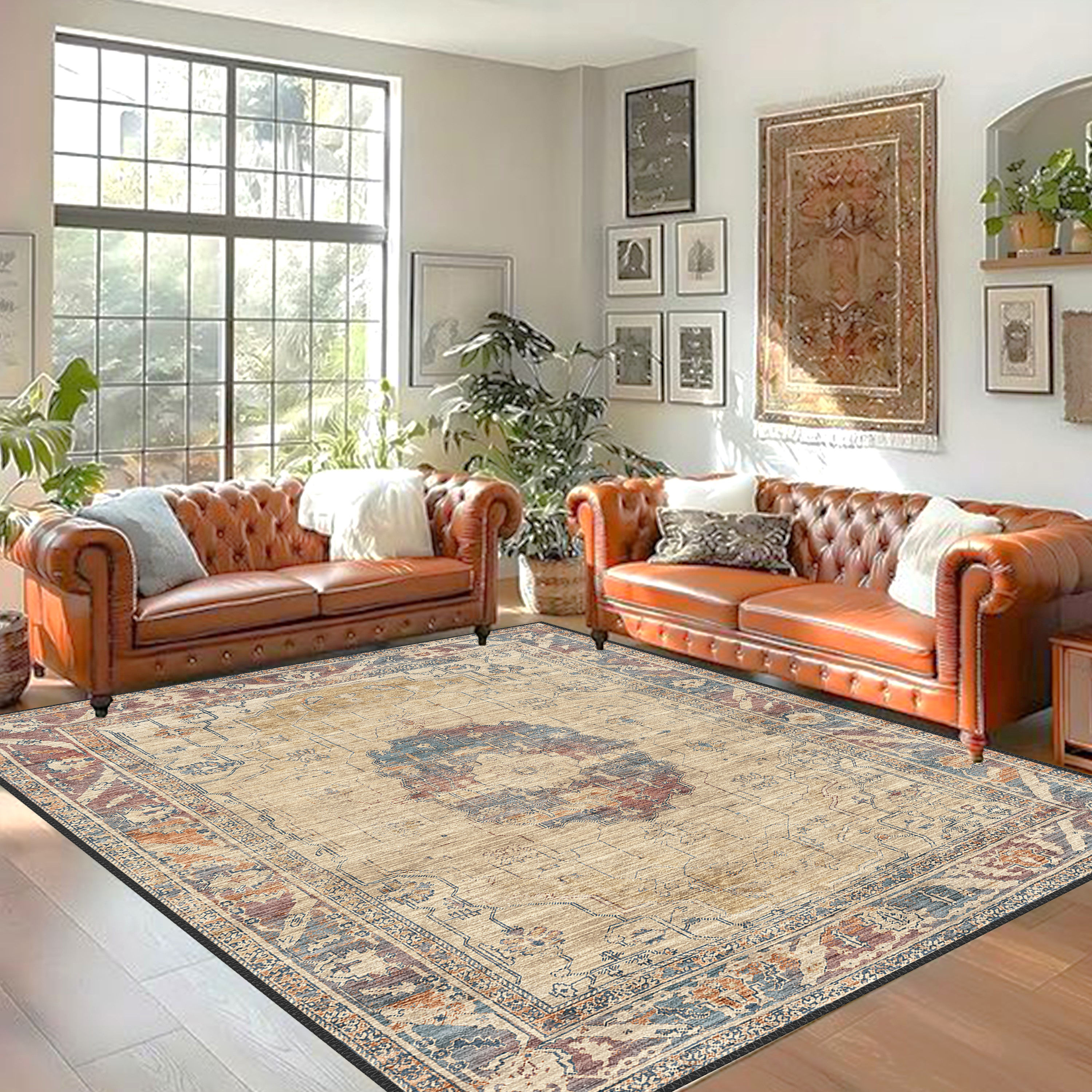 pastel ethnic oriental washable rug elaria in classic interior design