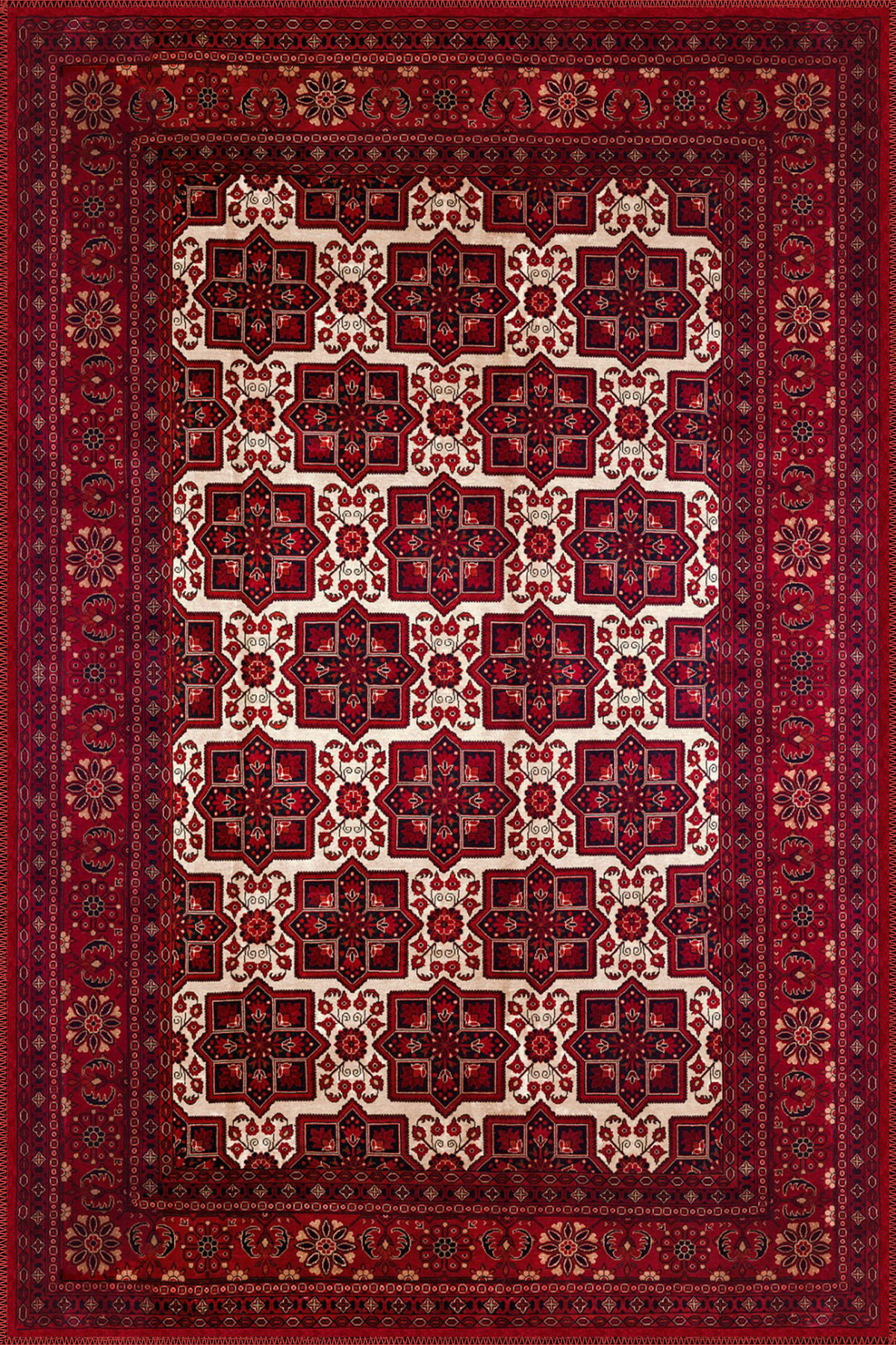 Persora Red Machine Washable Vintage Persian Boho Rug