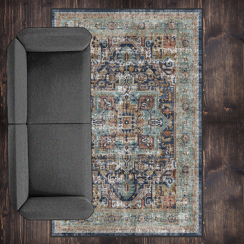 Thumbnail: zenvira green rug detailed view highlighting boho turkish motifs and fabric texture