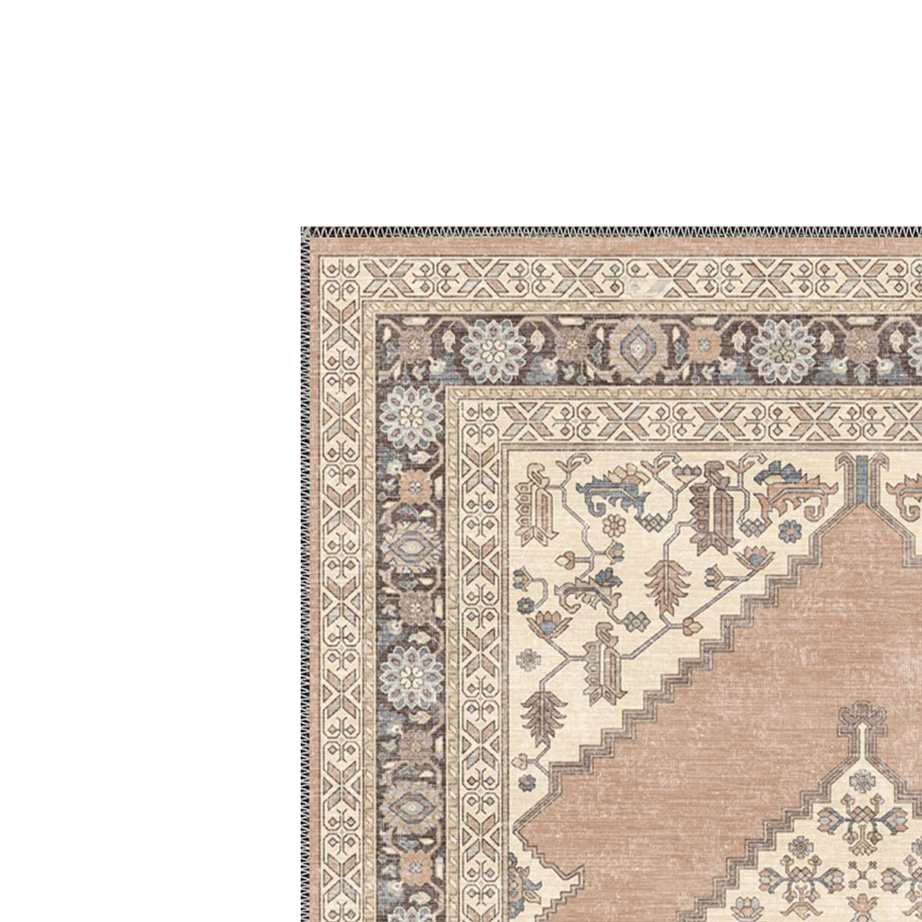 elnora beige brown floral turkish washable rug in modern boho interior shipped to usa and uk