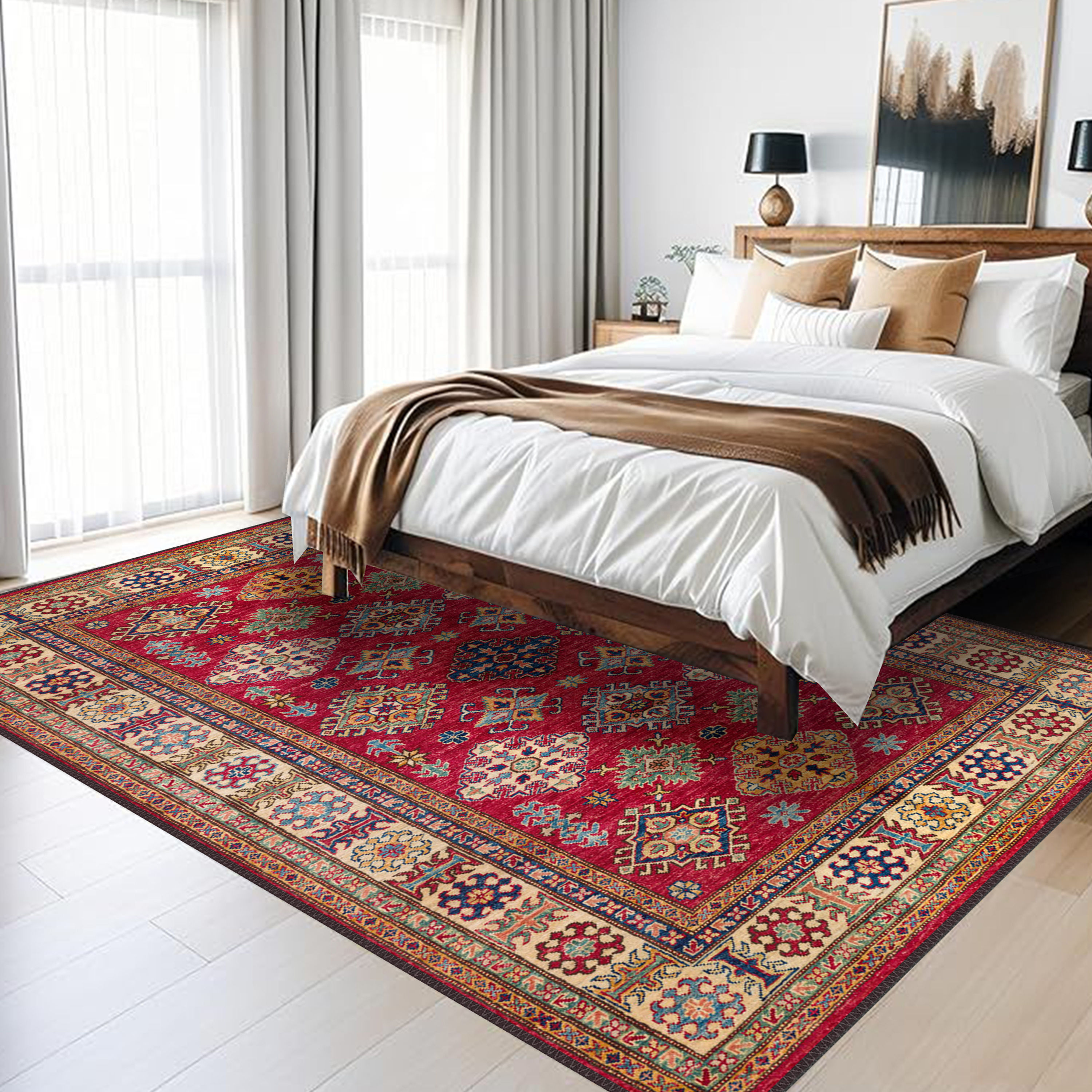 premium red shirvan geometric machine washable rug zyranth in stylish living space