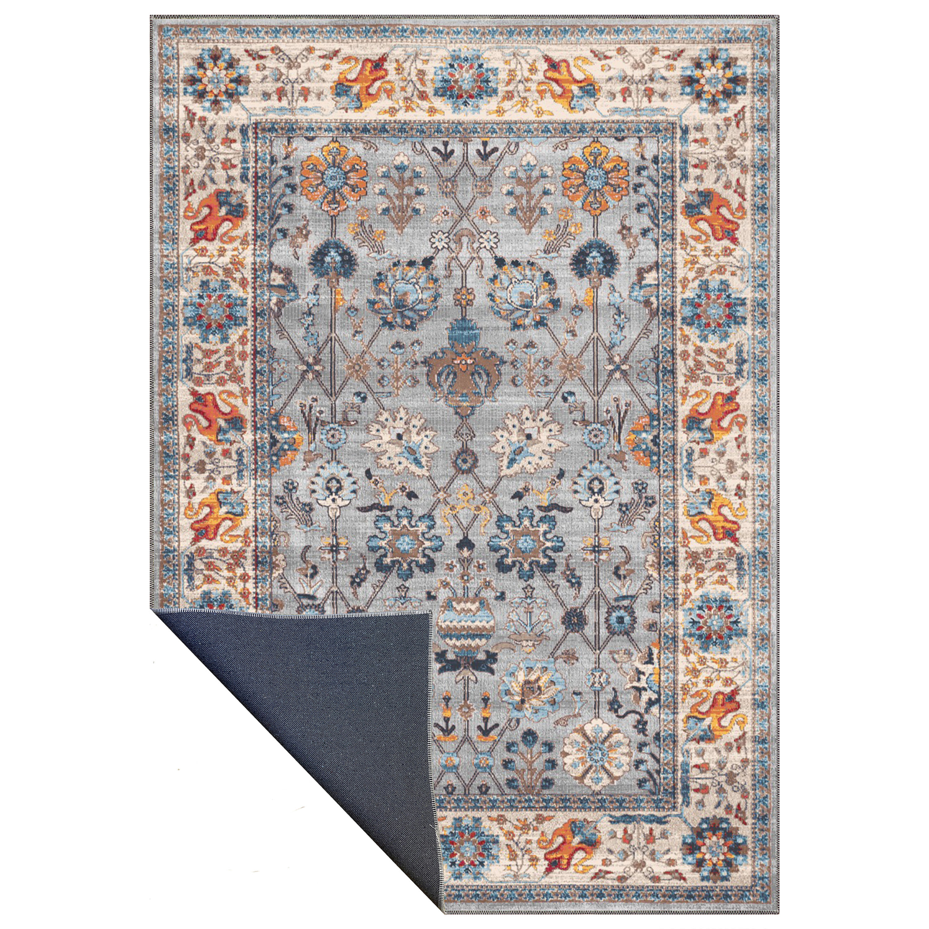 blue orange turkish oushak washable rug velaris in classic oriental interior design