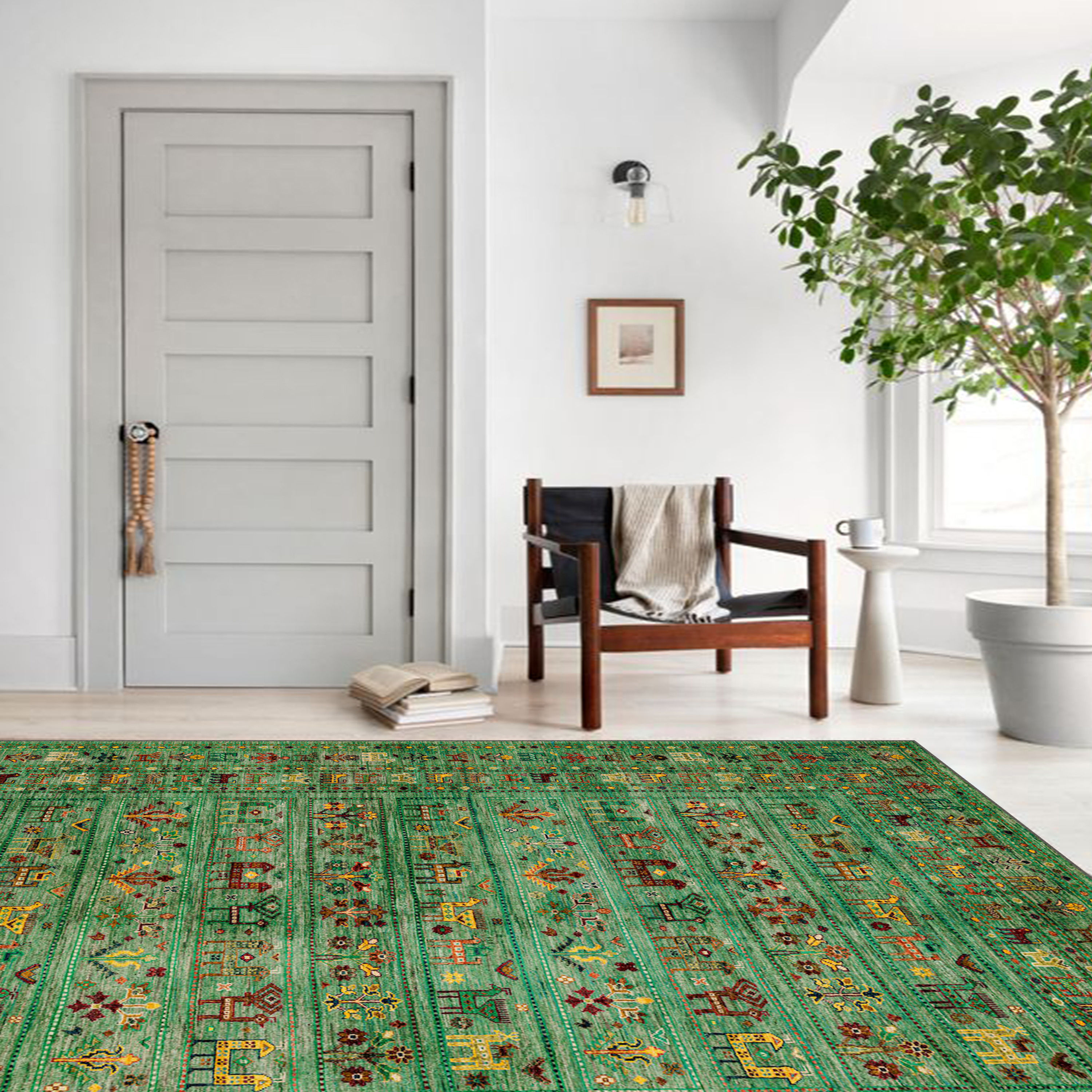 trajan rug detailed view highlighting traditional motifs and fabric texture