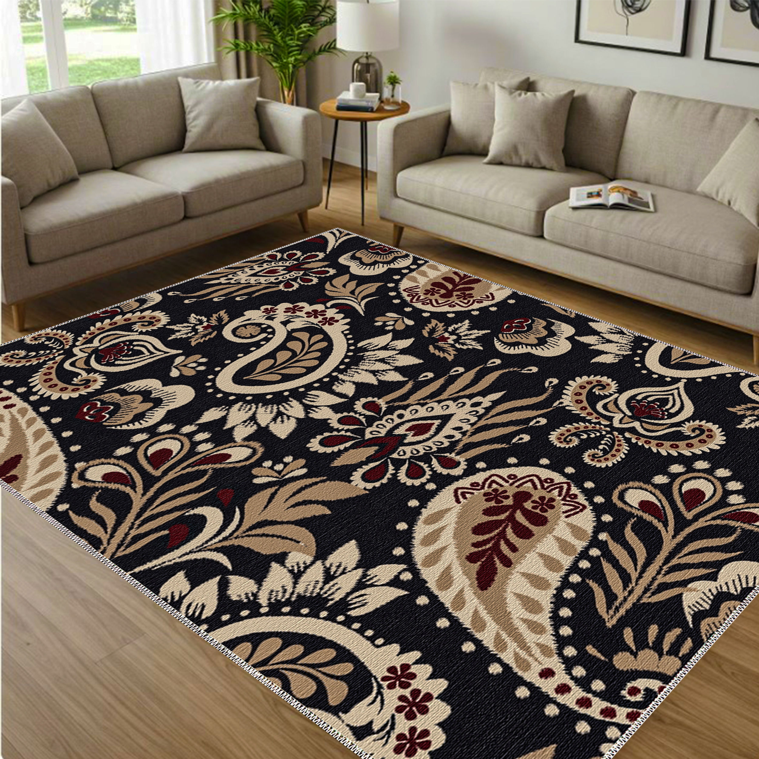 paisron black beige oriental machine washable rug in luxury living room decor usa uk