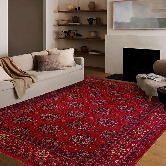 Red Afghan Machine Washable Rug | Mihrikilim