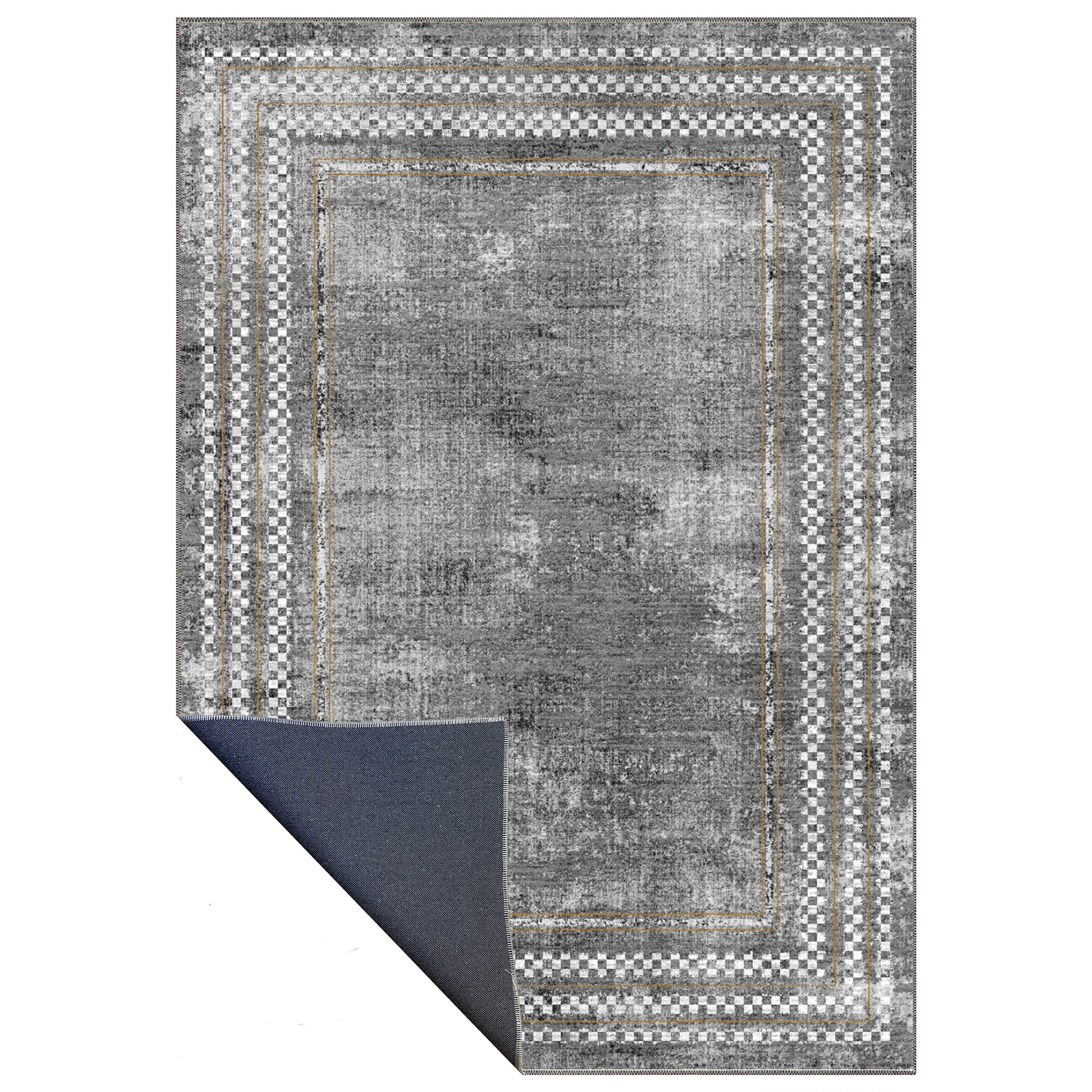 ferox modern vintage washable rug in neutral gray tone for high end home decor