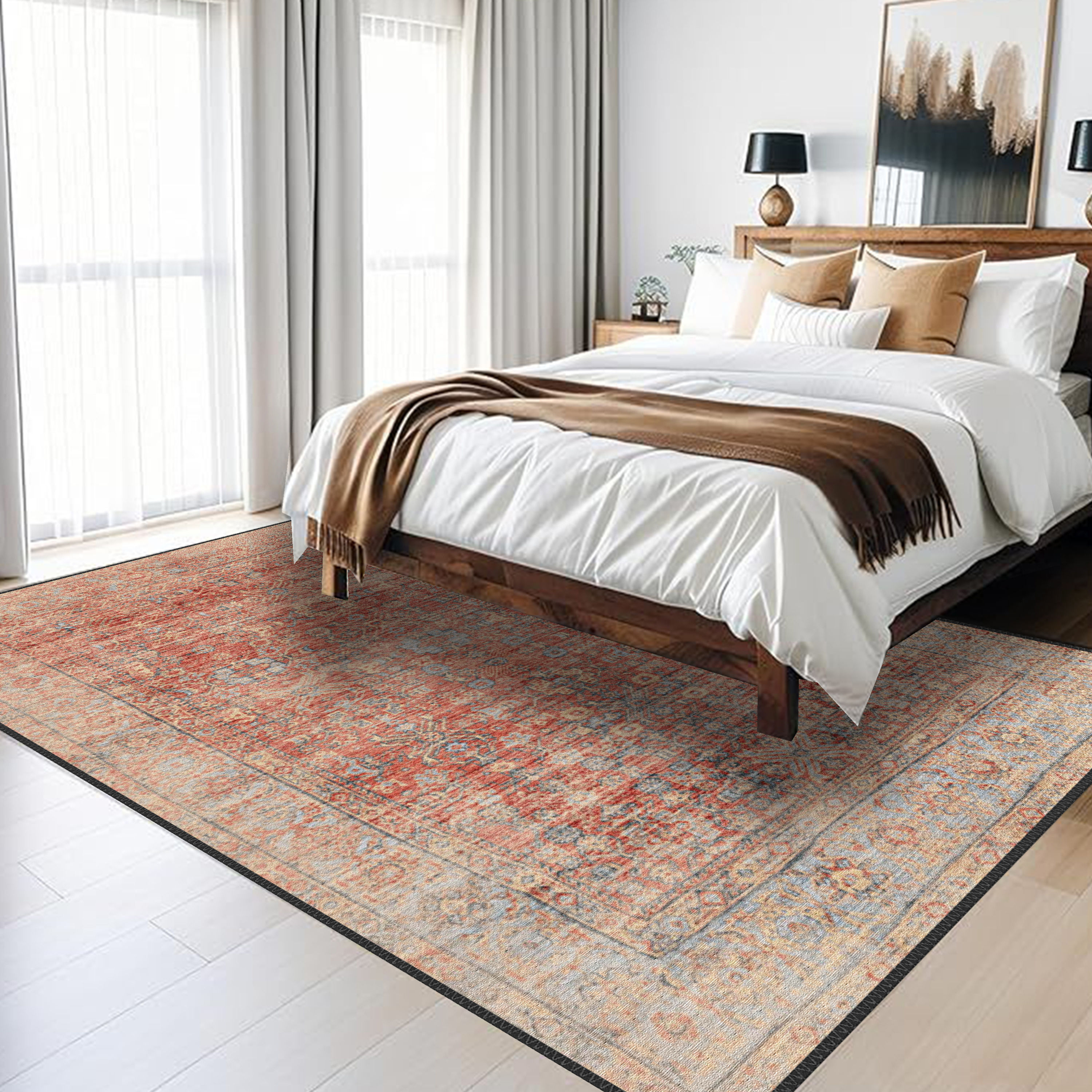 faded ethnic turkish washable rug thalora in classic interior design