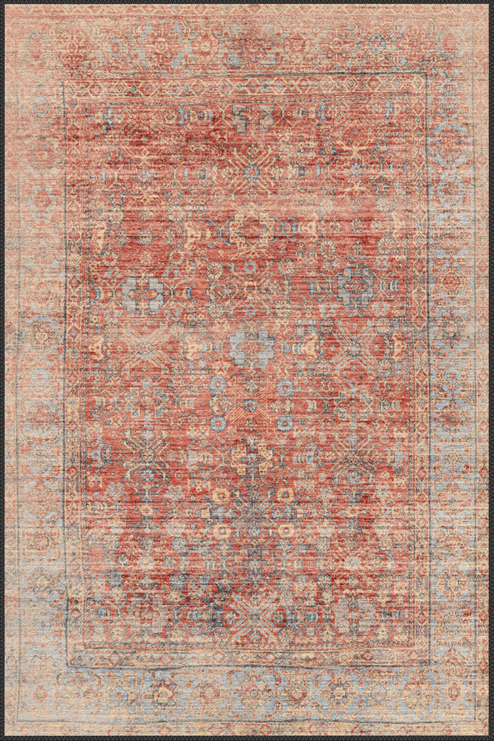 thalora rug close up showing faded ethnic pattern and vintage woven texture details