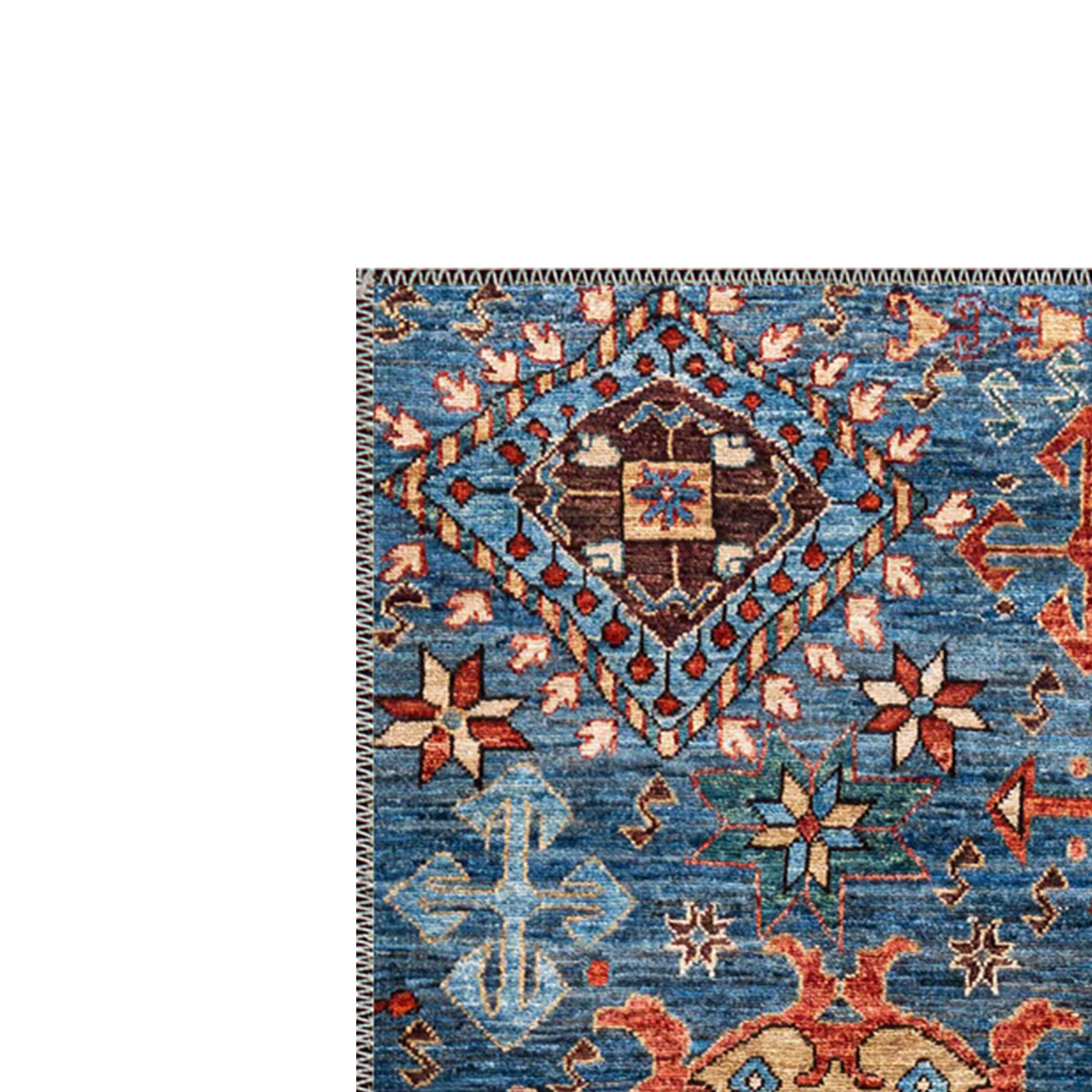 morvessa blue rust moroccan washable rug in modern boho interior shipped to usa and uk