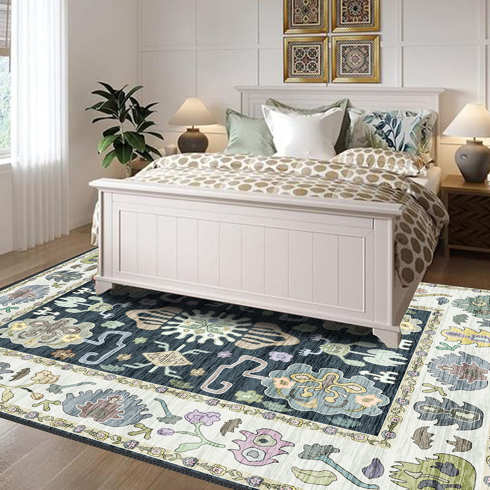 Thumbnail: premium black oushak floral machine washable rug cassius in stylish living space