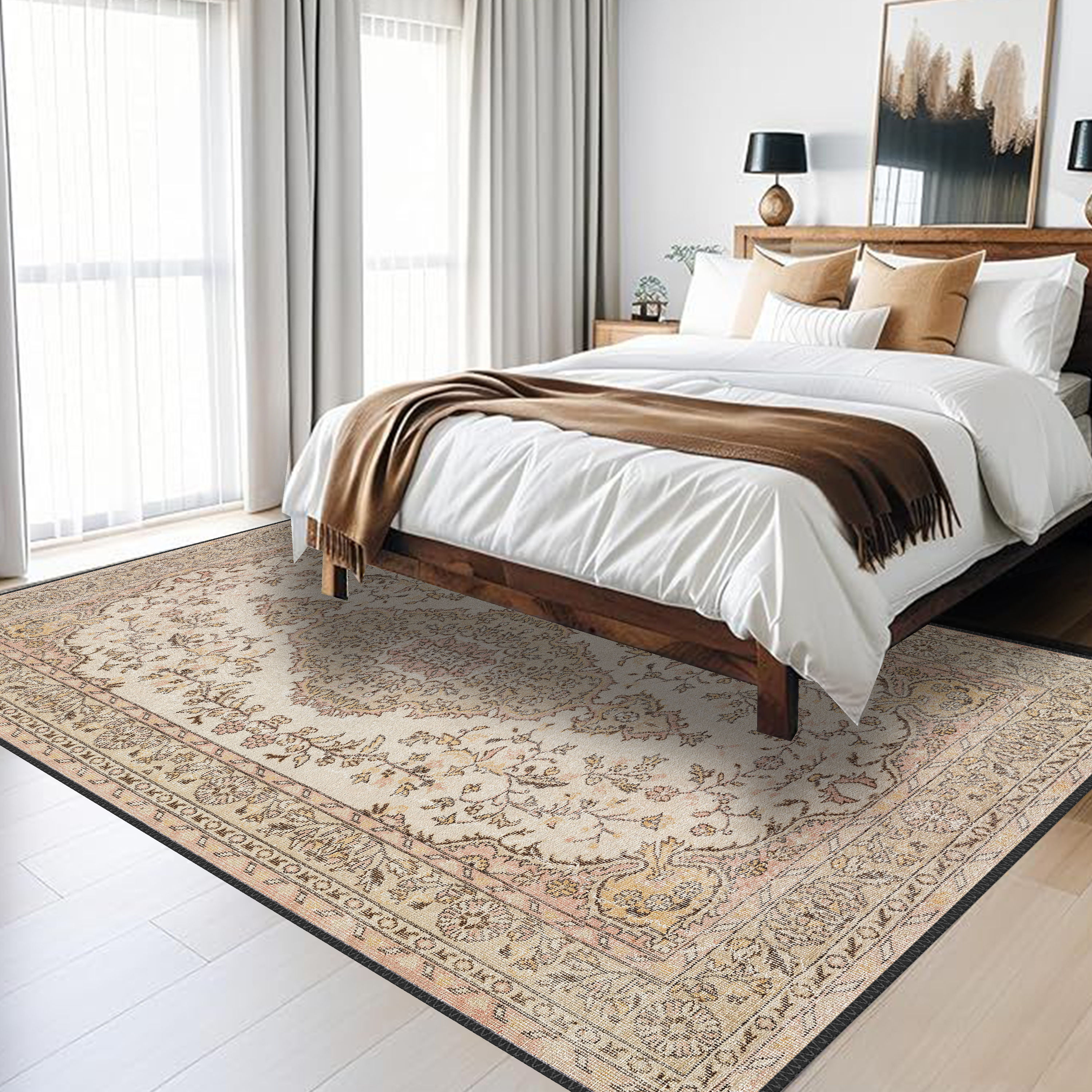 turkish ethnic machine washable rug heliora for high traffic living area