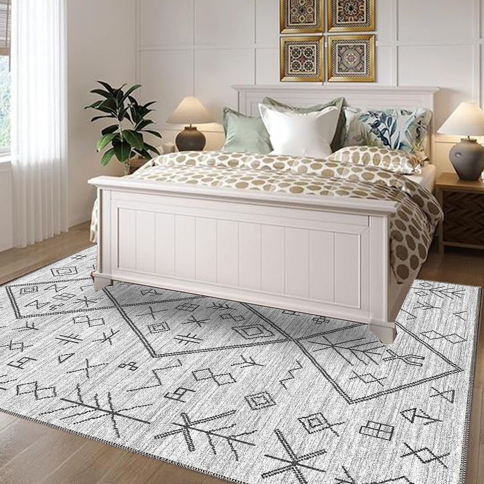 Thumbnail: tarex white black machine washable rug in contemporary home decor