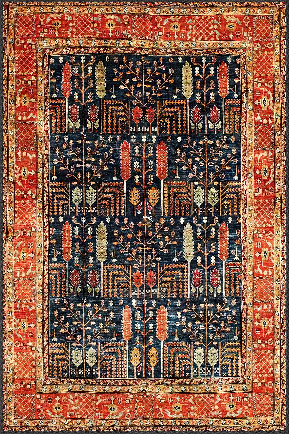 Thumbnail: maximus persian style vintage geometric rug in black red tones for high end home decor usa uk