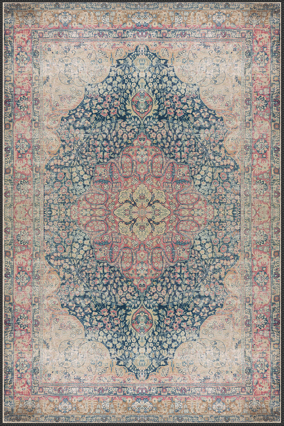 aethros rug close up showing vintage persian pattern and woven texture details